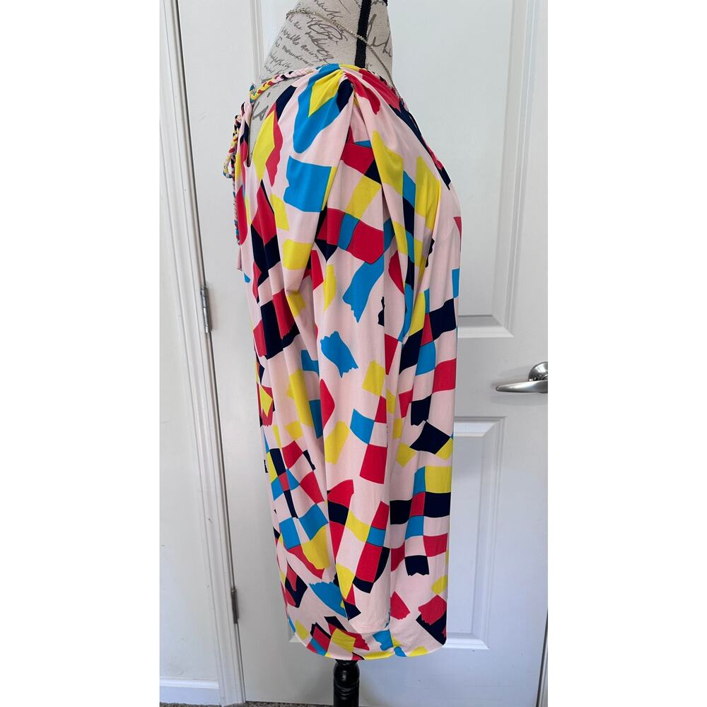 T-Bags Los Angeles Shift Dress Sz M Multicolor Tied Neck Resortwear Beachwear - Picture 6 of 7